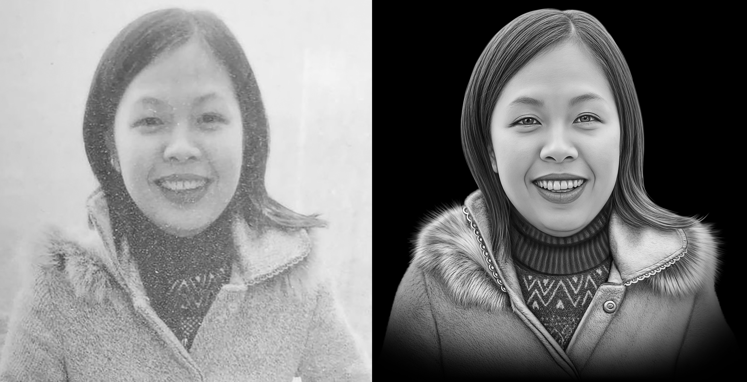 Portrait retouching example prepared for gravestone engraving